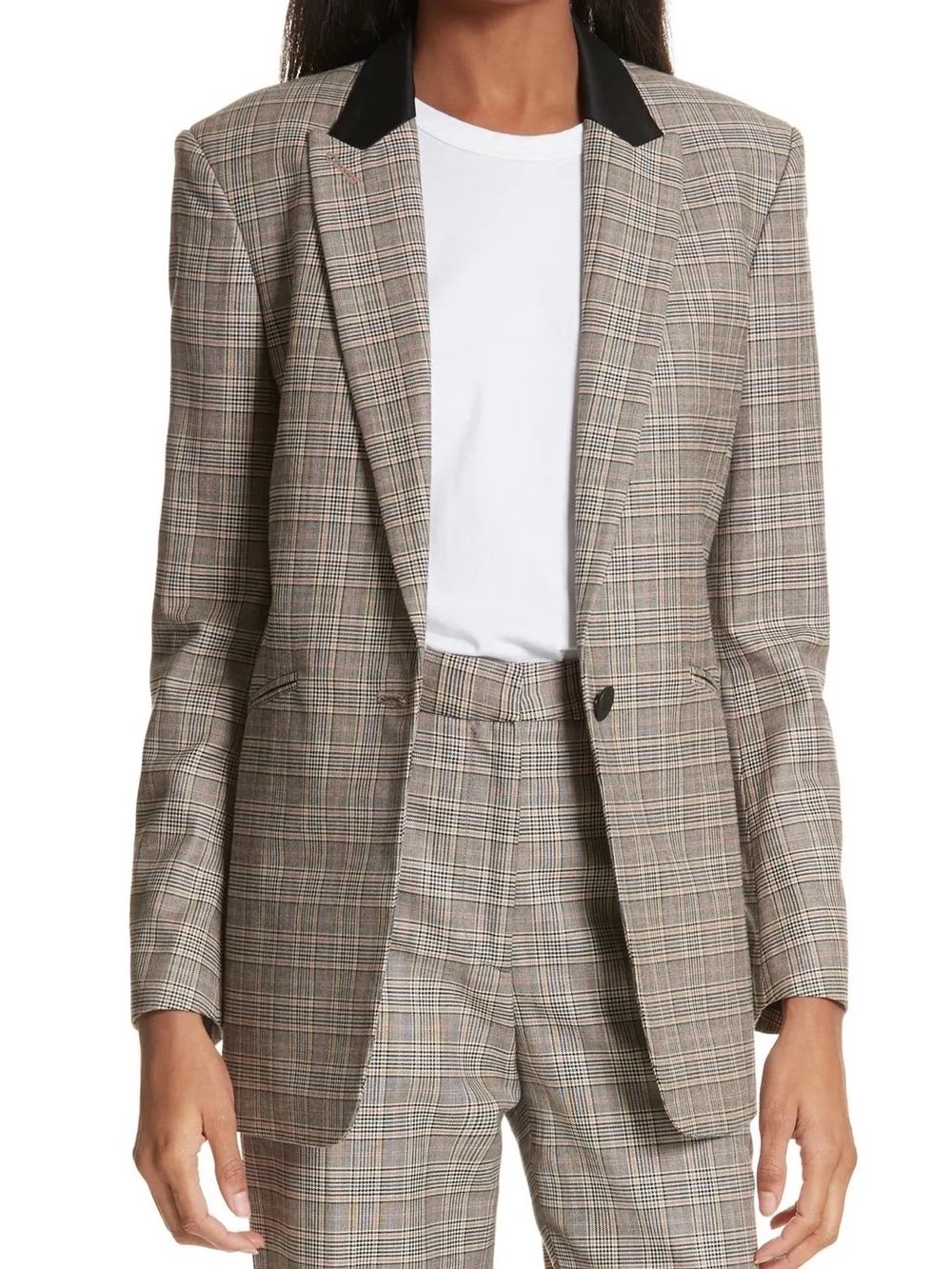 rag & bone Plaid Brown Single-Button Blazer with Black Collar